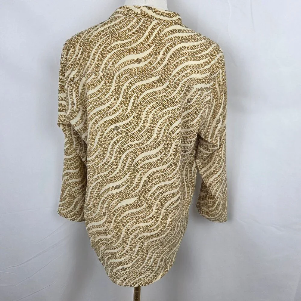 Michael‎ Kors Gold Chain Print Blouse Size Medium Gold Long Sleeve Equestrian